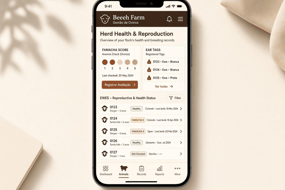 Beeeh Farm — registro de saúde e reprodução do rebanho no mobile e na web